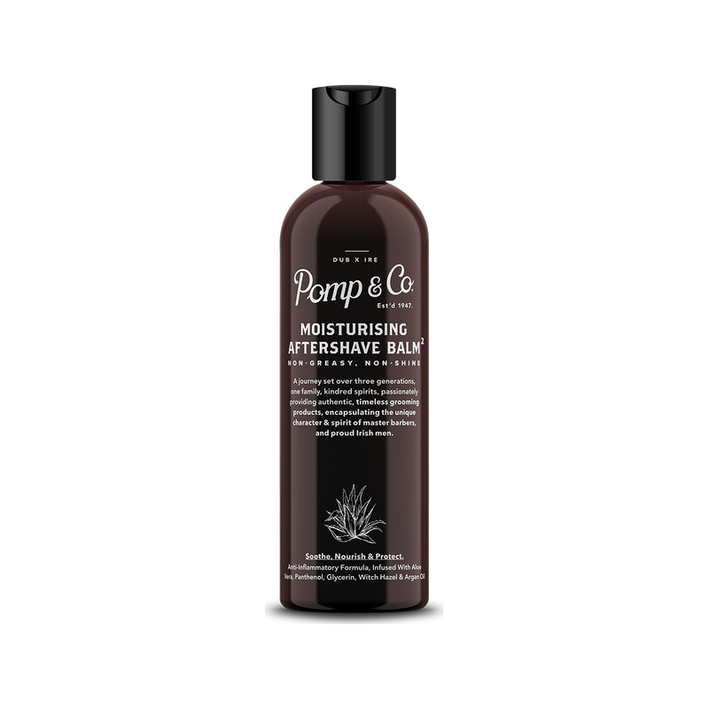 Pomp & Co. After Shave Balm, flacon marron 100ml, vue de face avec étiquette