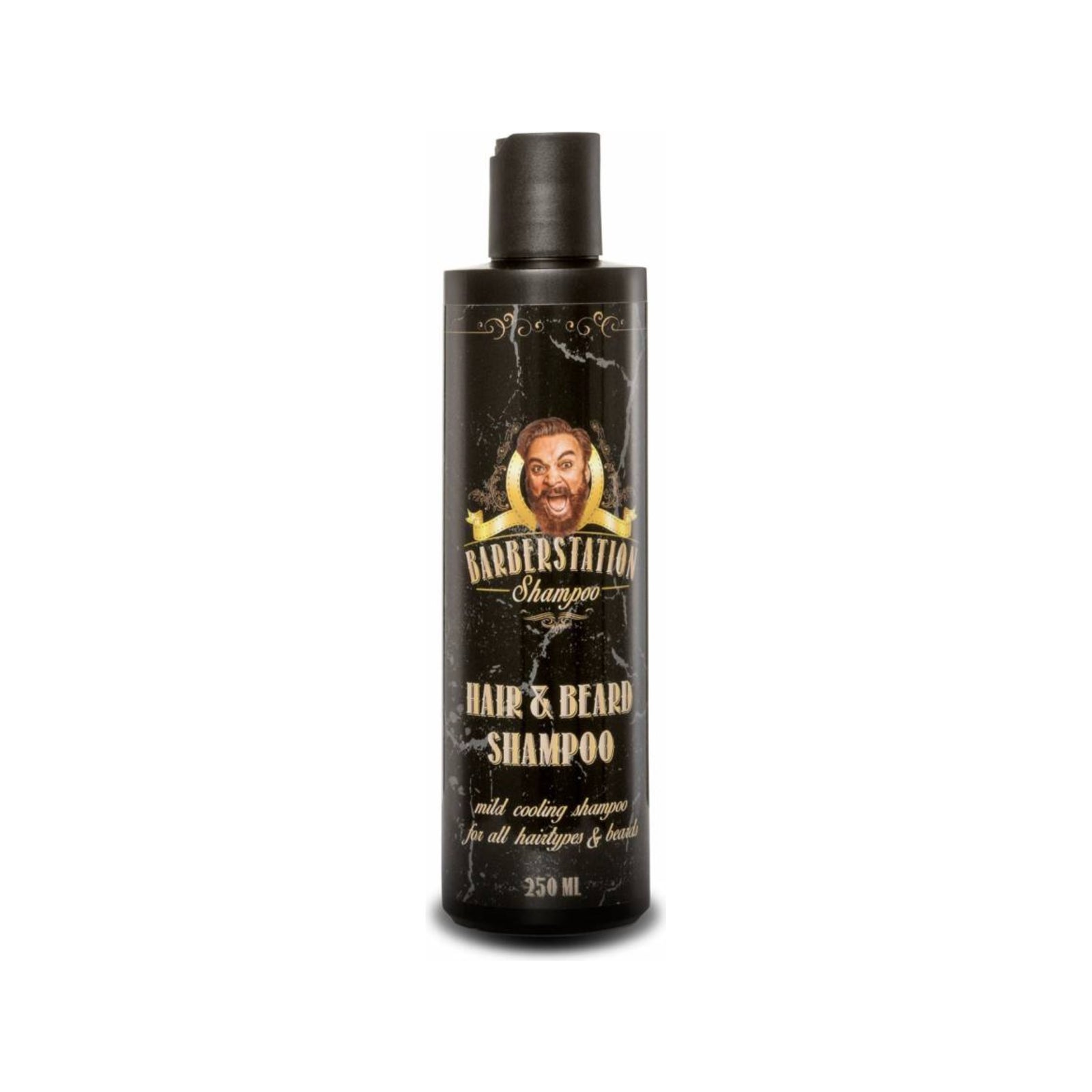 Barberstation Hair & Beard Shampoo - vooraanzicht zwarte fles 250 ml
