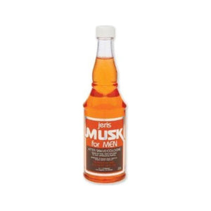 Jeris Hair Tonic, vue de face d'une bouteille orange Musk for Men sur fond blanc