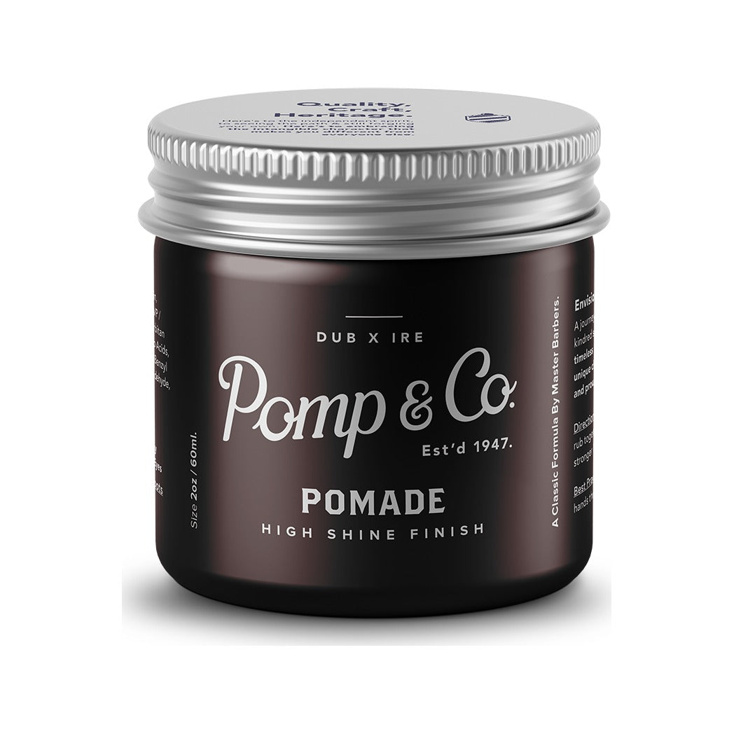Pomp & Co. Pomade, vue de face pot fermé avec couvercle argenté