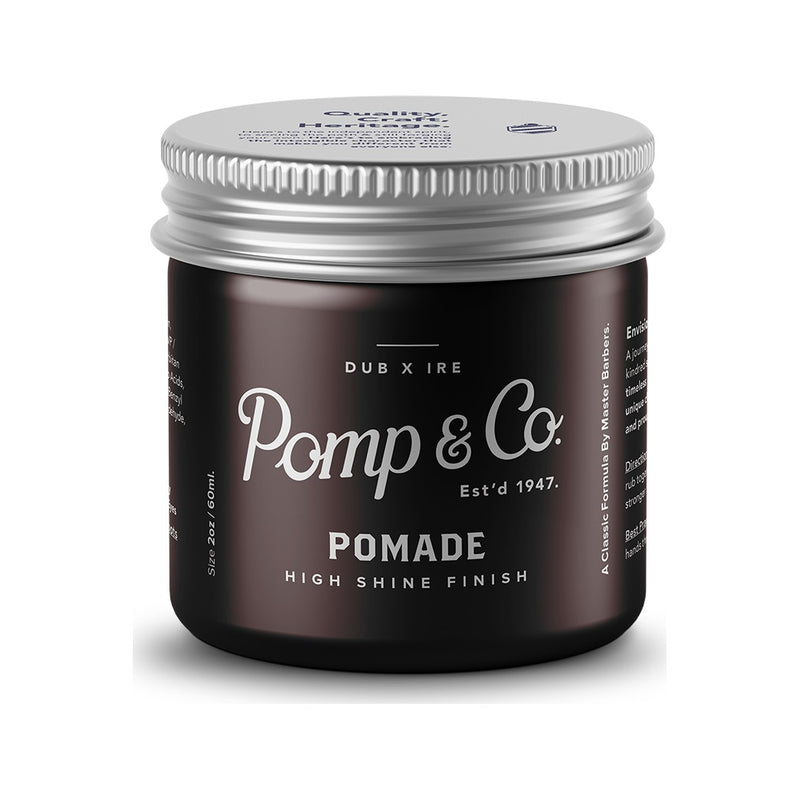 Pomp & Co. Pomade, vue de face pot fermé avec couvercle argenté