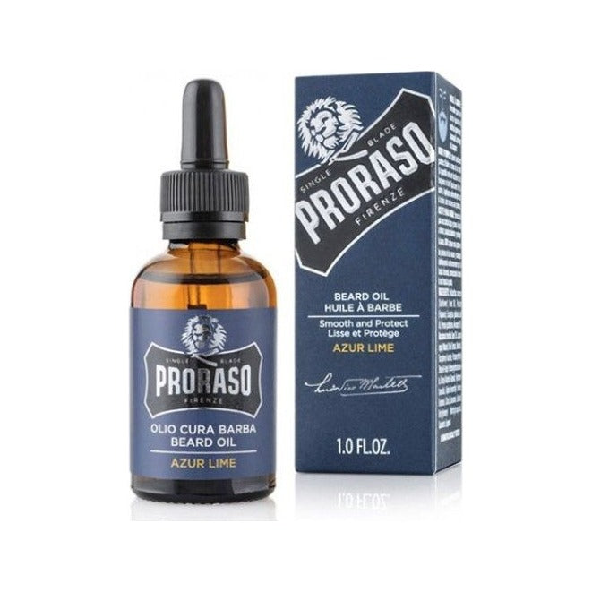 Proraso Baardolie Azur Lime 30 ml - druppelflesje met doosje, vooraanzicht