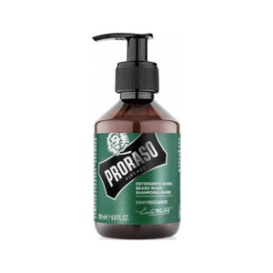 Proraso Shampoing pour barbe Rinfrescante - vue de face d'un flacon pompe marron avec étiquette verte