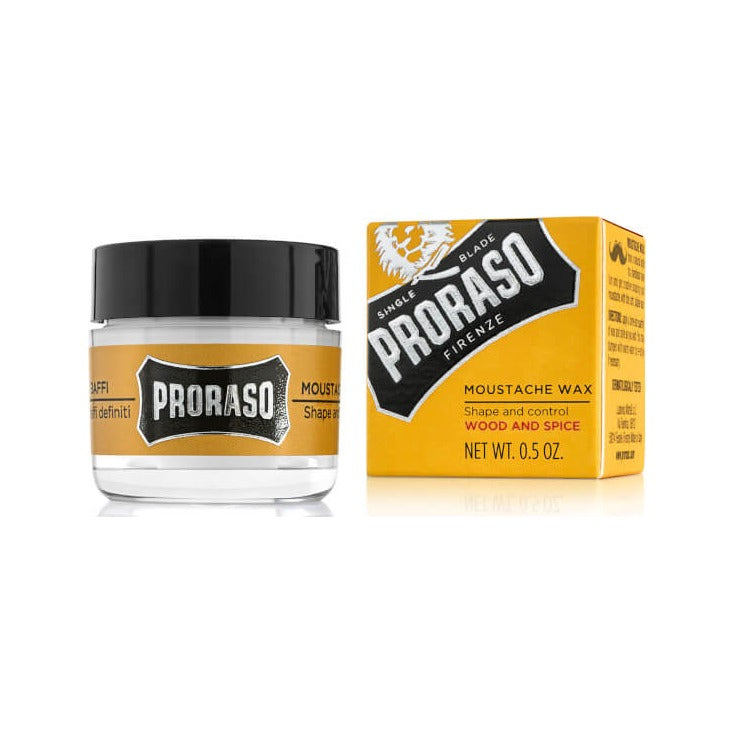 Proraso Snorrenwax Wood & Spice 15 ml - glazen potje met doosje, vooraanzicht