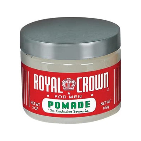 Royal Crown Pomade - pot transparent avec étiquette rouge et couvercle argenté